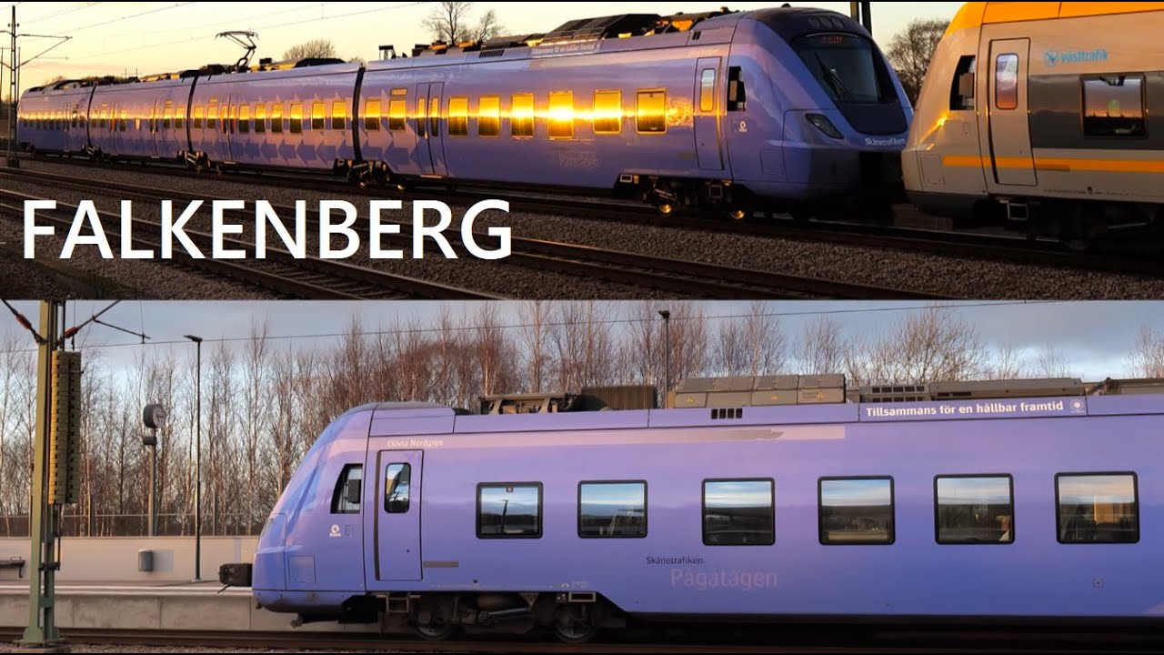 Tåg i Falkenberg på Västkustbanan / Trains in Falkenberg - 4k60