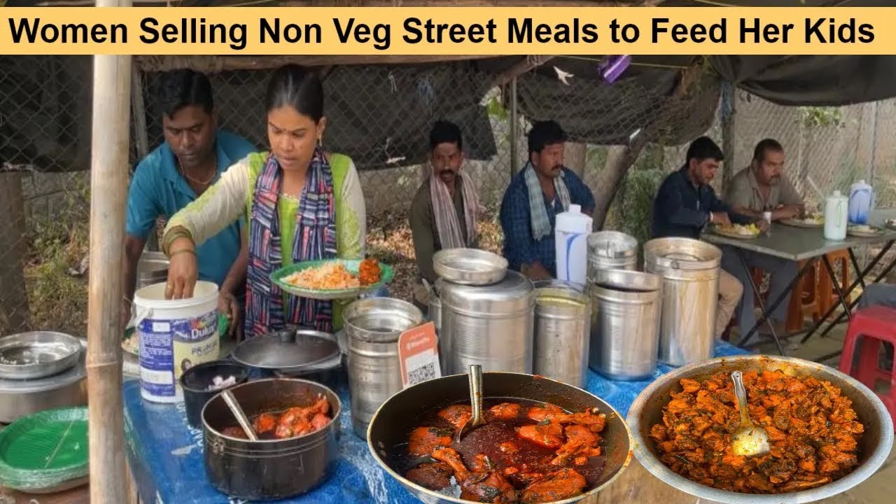 Cheapest Roadside Unlimited Non Veg Meals | Indian Street Food | Hard Working Women Selling Meals