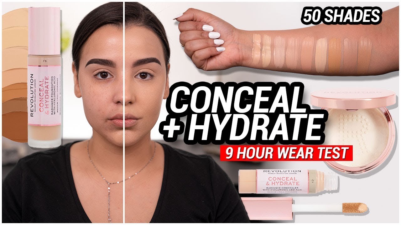 TESTING NEW REVOLUTION CONCEAL + HYDRATE FOUNDATION, CONCEALER + POWDER! 9 HOUR WEAR TEST!