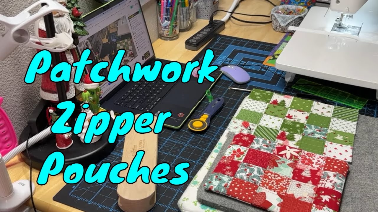 Scrappy Christmas Quilted Patchwork Zipper Pouch Sew & Chat