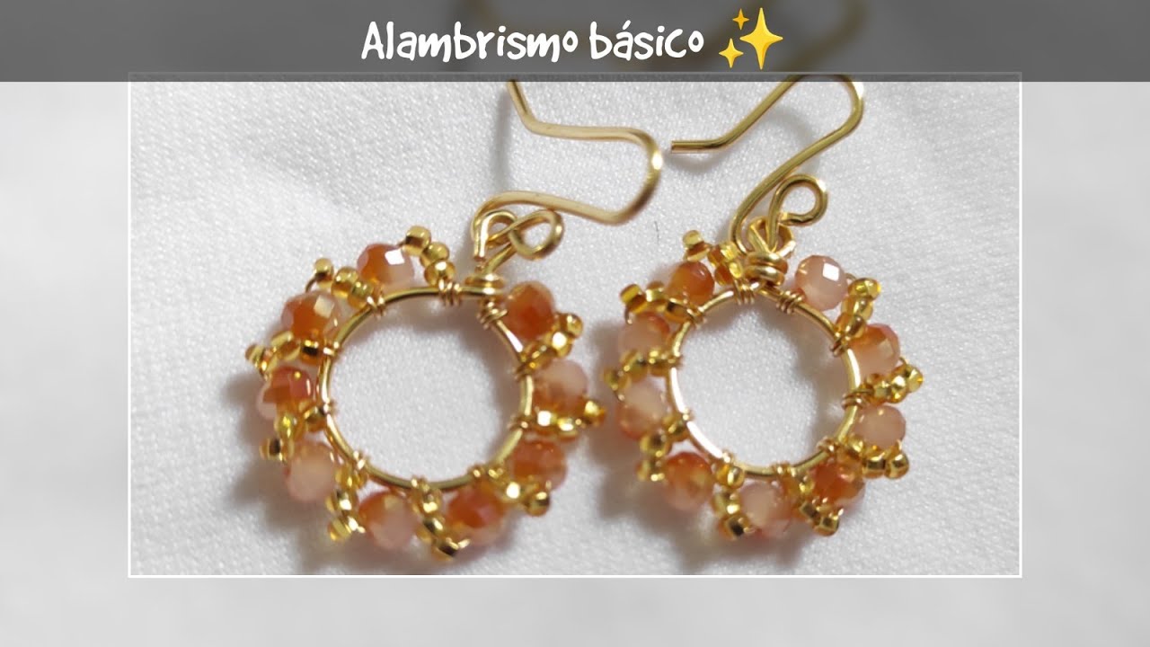Aretes pequeños de alambre y cristales  (alambrismo básico) muy fácil de elaborar🤗
