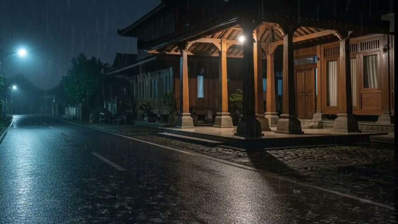 Night Rain on the Street in Front of the House 🌧️ 1 Hour Relaxing ASMR Ambience