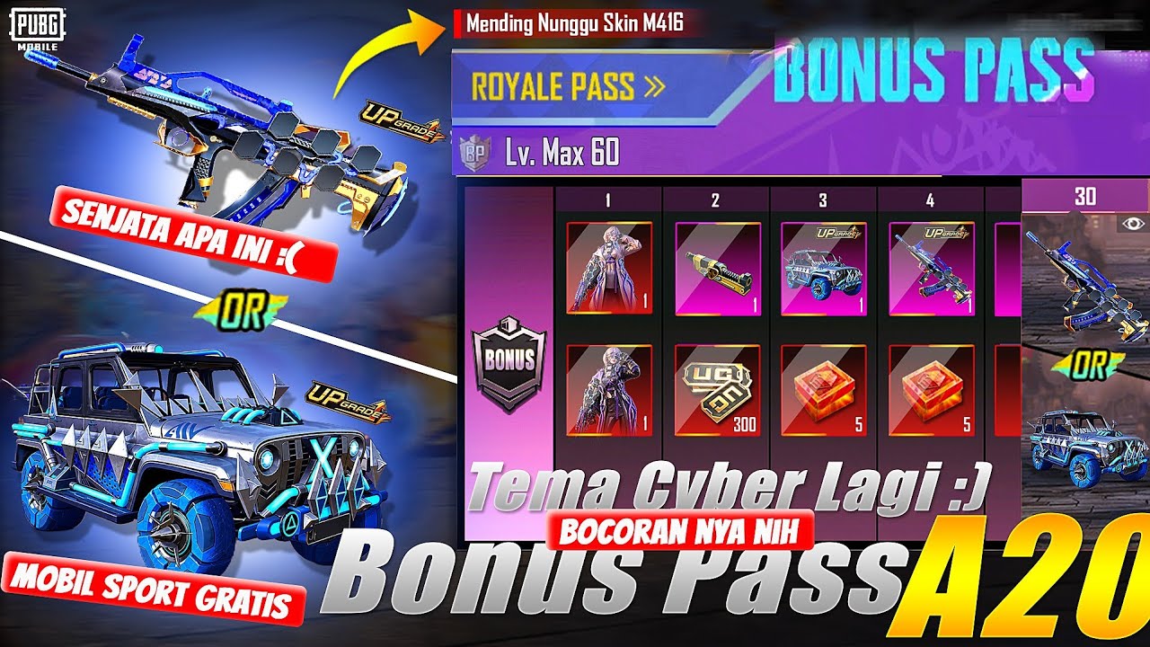 BOCORAN SKIN BONUS PASS A20 FULL RILIS LEVEL 1-60 SENJATA UPGRADE & MOBIL NYA HARGA NAIK KAH PARAH😂😂