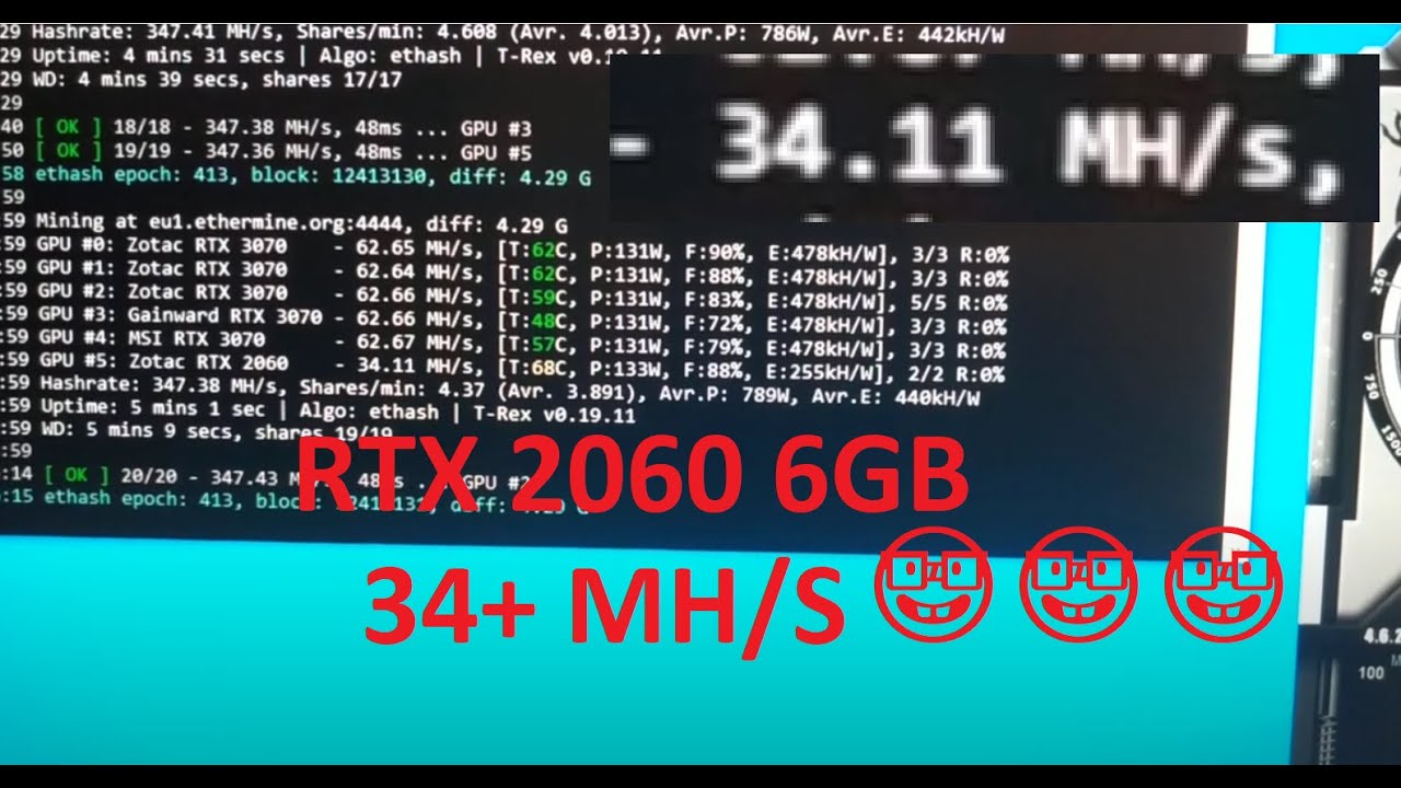 Zotac RTX 2060 6GB Mining Hashrate | 34+ MH/S @ Ethereum DaggerHashimoto