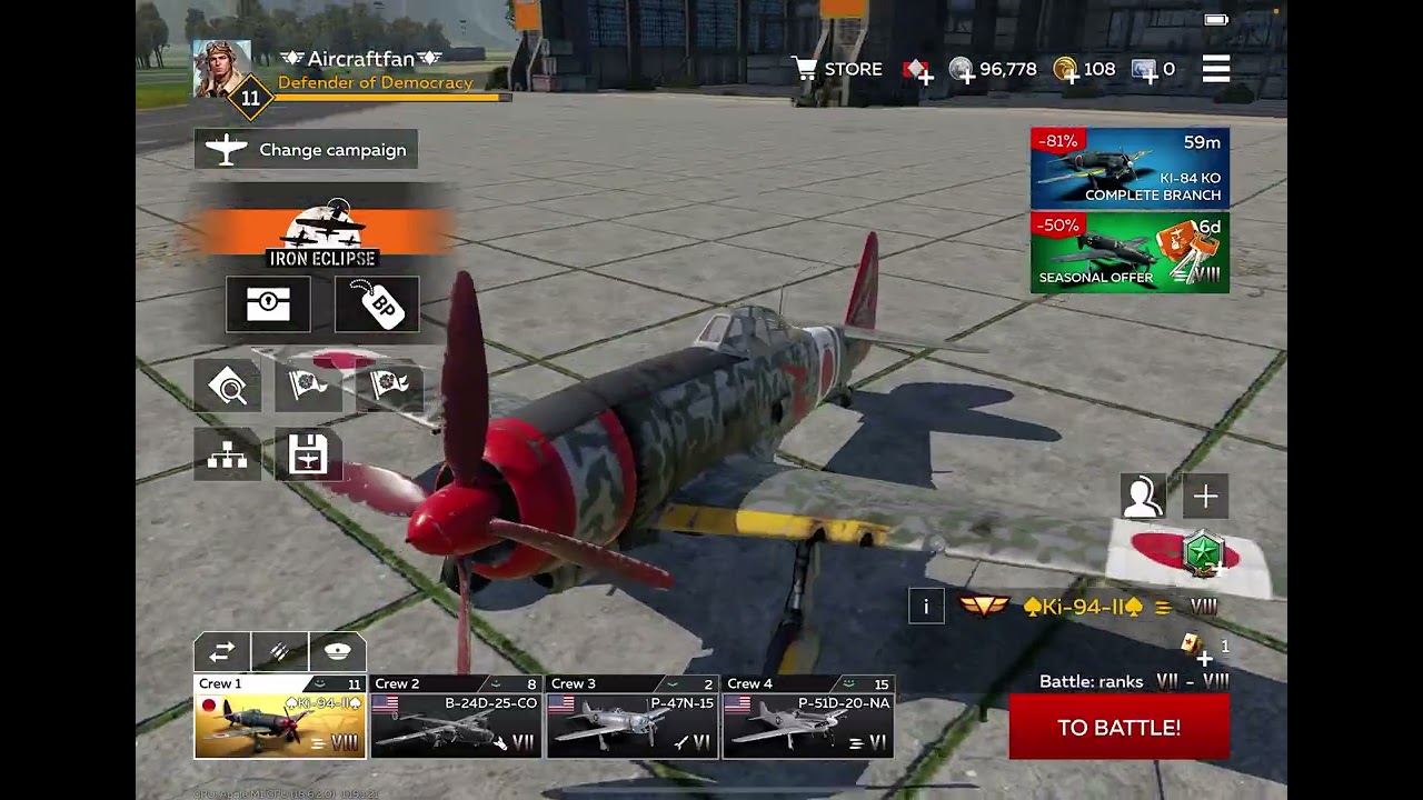 Playing the War Thunder Mobile Aviation Campaign, 10 sub special.