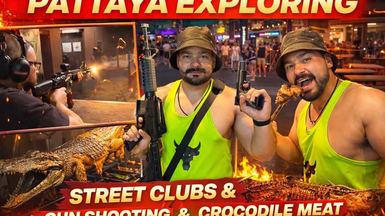 Thailand walking Street enjoy club and gun soothing and eating crocodile 🐊 meat 🍖 night life Pattaya