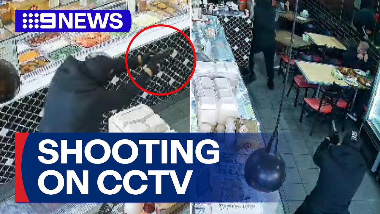 Sydney underworld shooting captured on CCTV in kebab shop | 9 News Australia