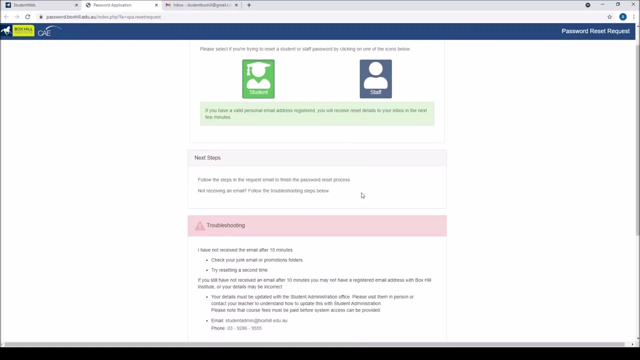Student - How to Reset your Forgotten Password