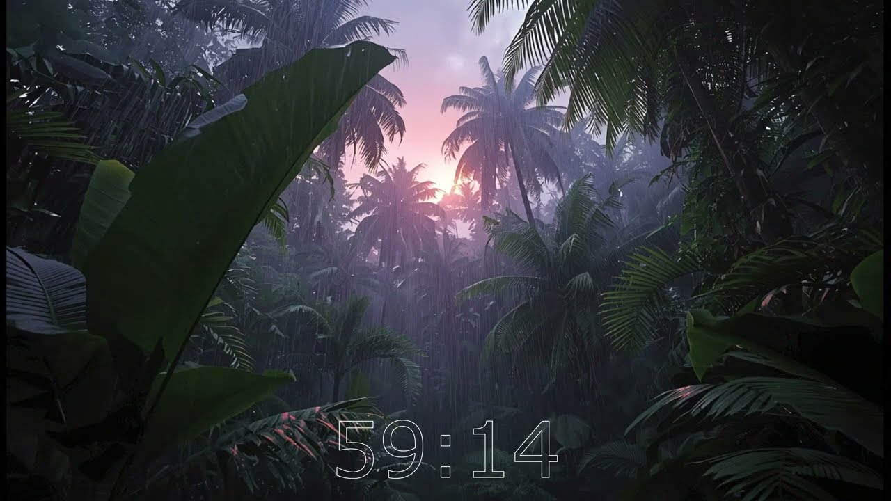 60 Minute Timer - Tropical Jungle Rain Ambience | Focus, Study & Deep Sleep