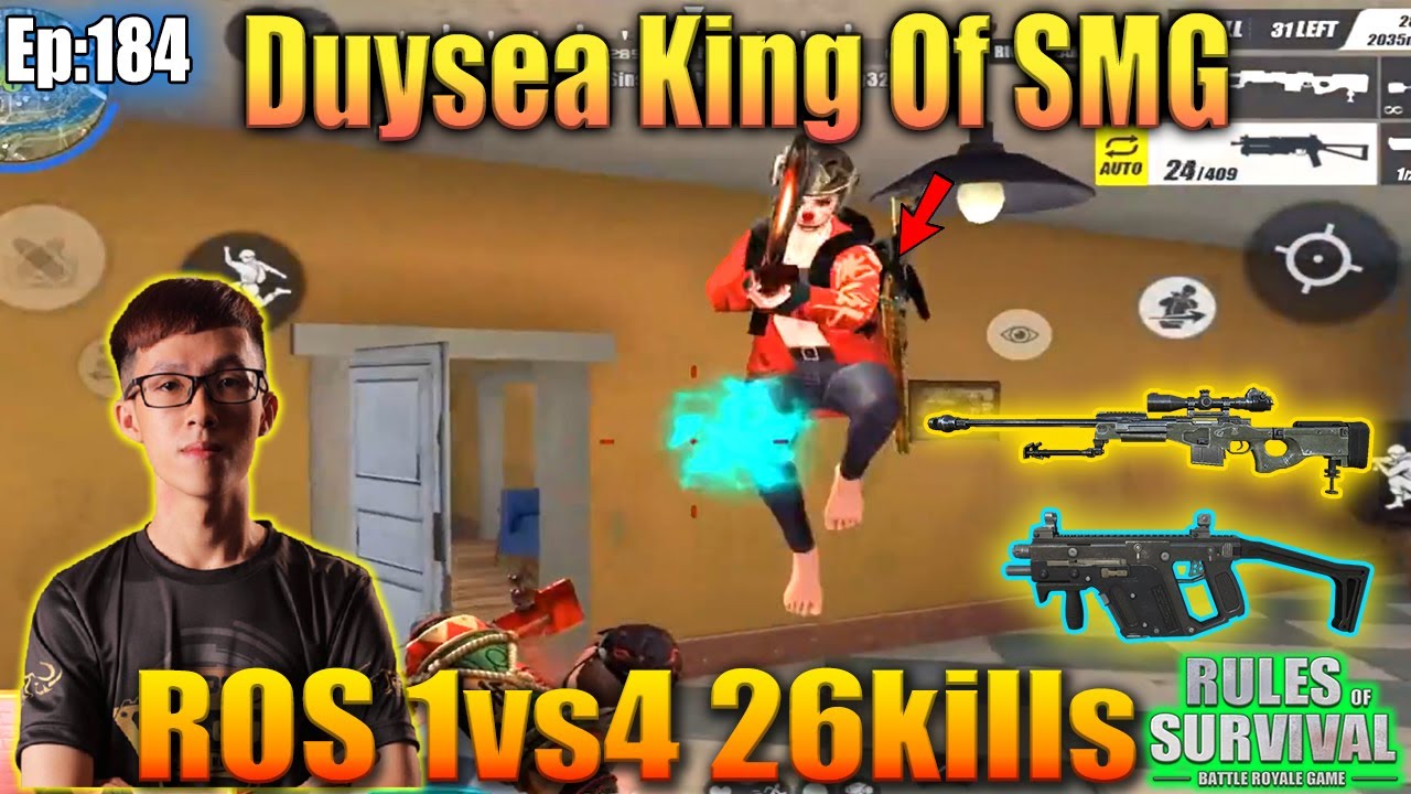 26kills ROS 1vs4 | Duysea Gaming King Of SMG,Duysea Gaming,Rules of Survival,Ep:184