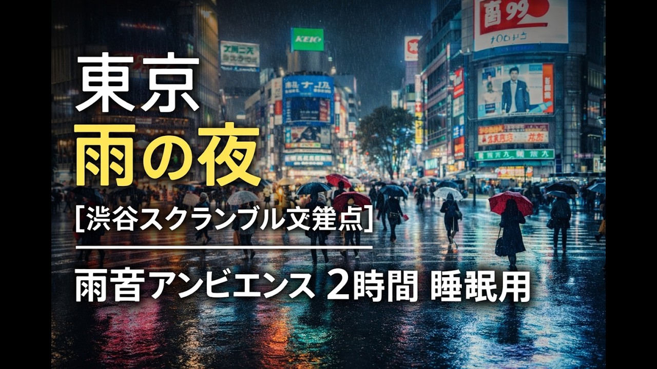 東京 雨の夜【渋谷スクランブル交差点】| 雨音アンビエンス 2時間 睡眠用