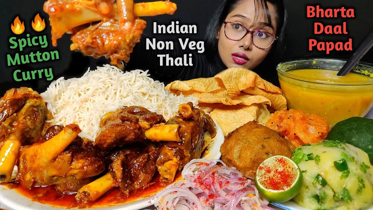 Eating Spicy Mutton Curry and Different types of Bharta | Big Bites | Asmr Eating | Mukbang
