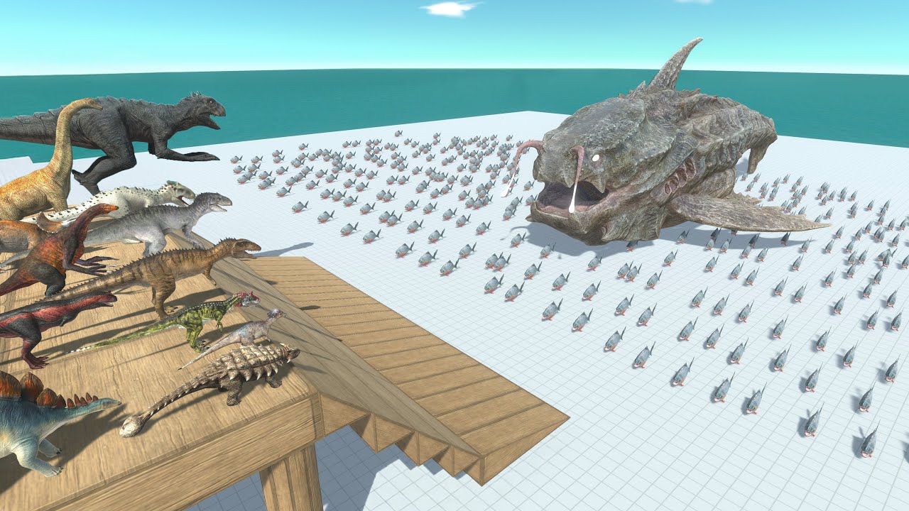 Dinosaurs Strength Test – Who Can Withstand 250 Piranhas Led by an Alien Piranha? | ARBS Simulation