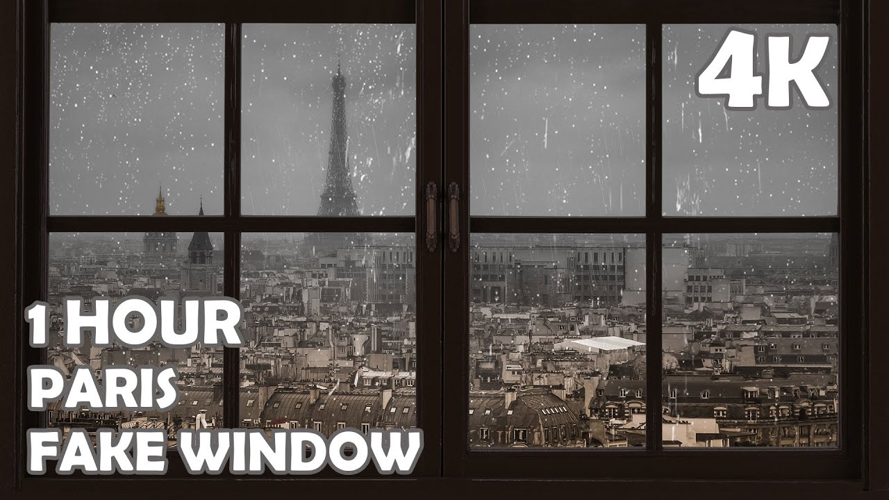 4K Virtual Window - PARIS | 1 Hour | Rain for Deep Sleep | Fake Window Projector
