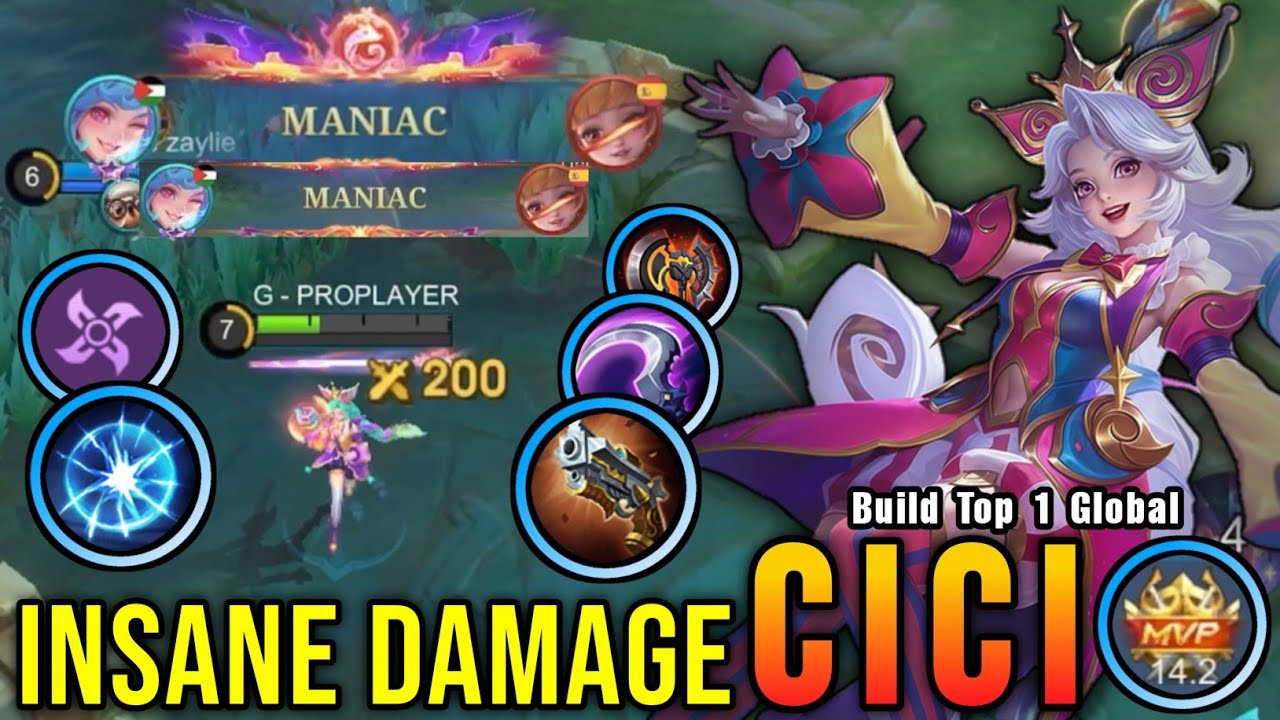 2x MANIAC!! Insane Damage Cici Monster EXP Laner!! - Build Top 1 Global Cici ~ MLBB