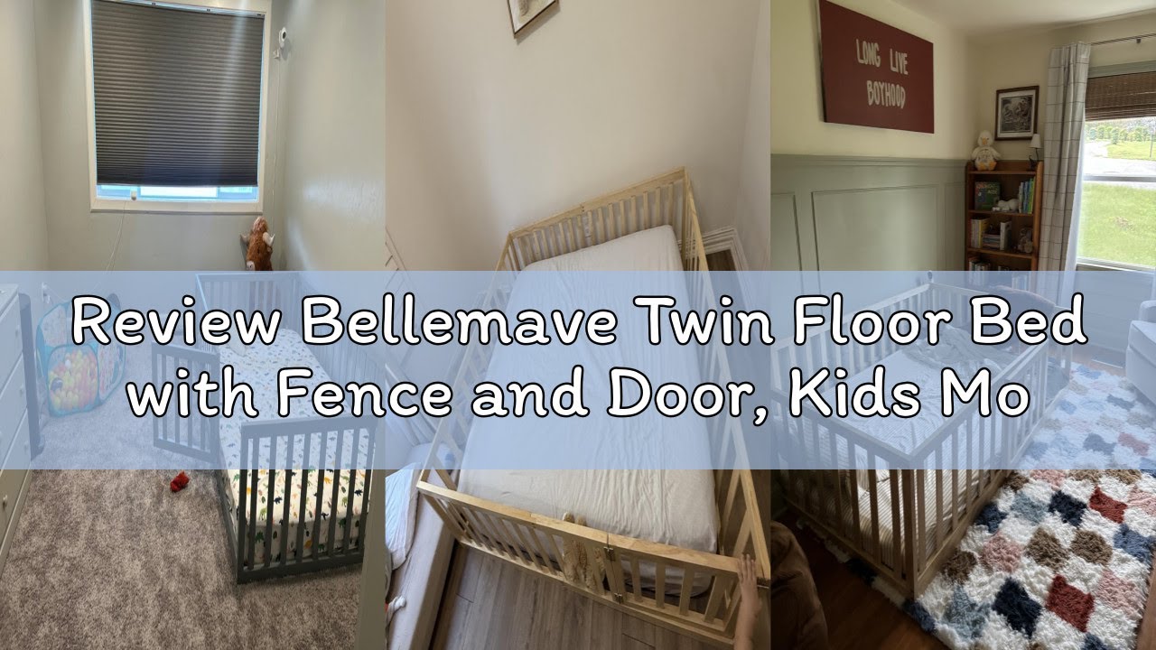 Review Bellemave Twin Floor Bed with Fence and Door, Kids Montessori Floor Beds Without Slats, Cute