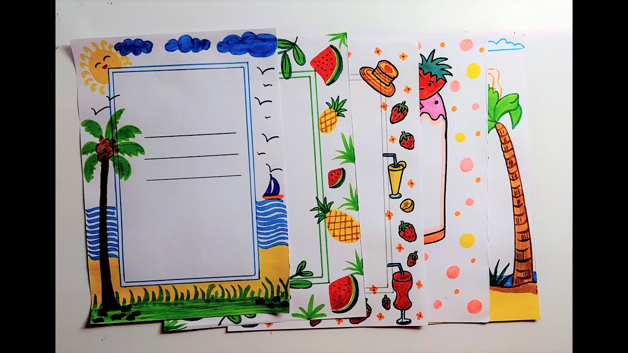 Summer season border & frames drawing l Border design for project file front page