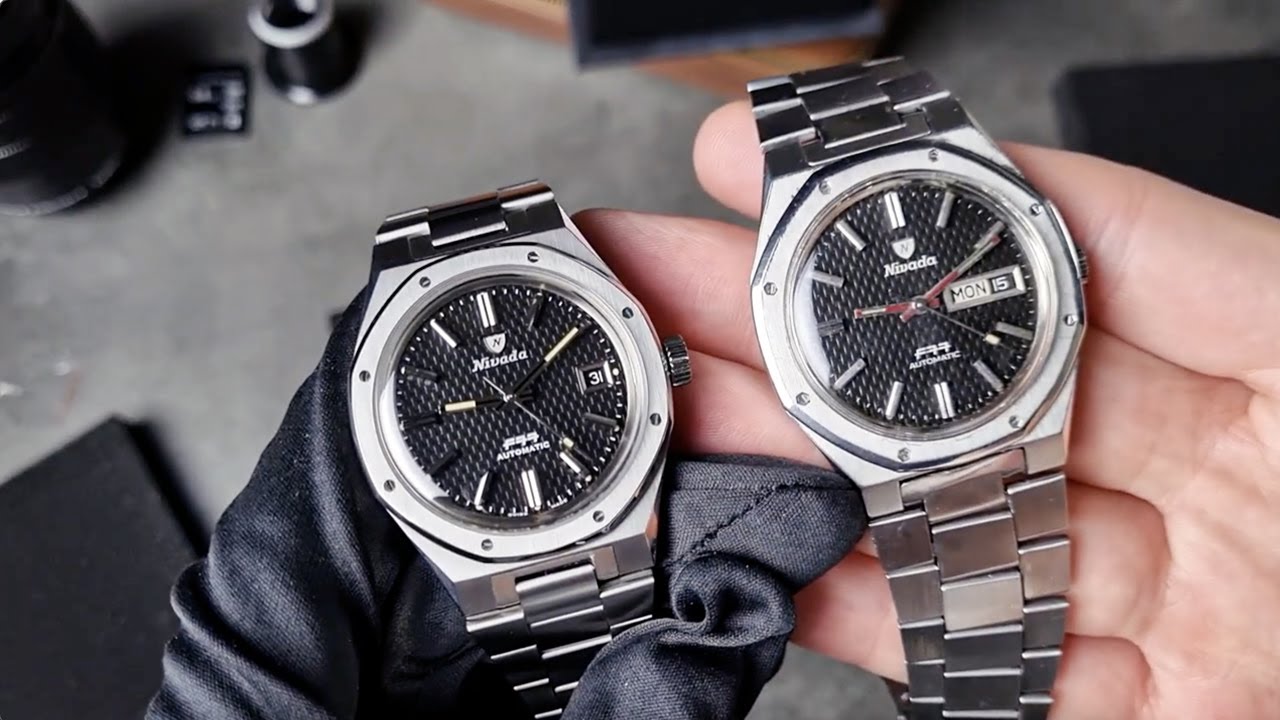 Nivada F77. Réédition de leur montre acier, bracelet intégré style 