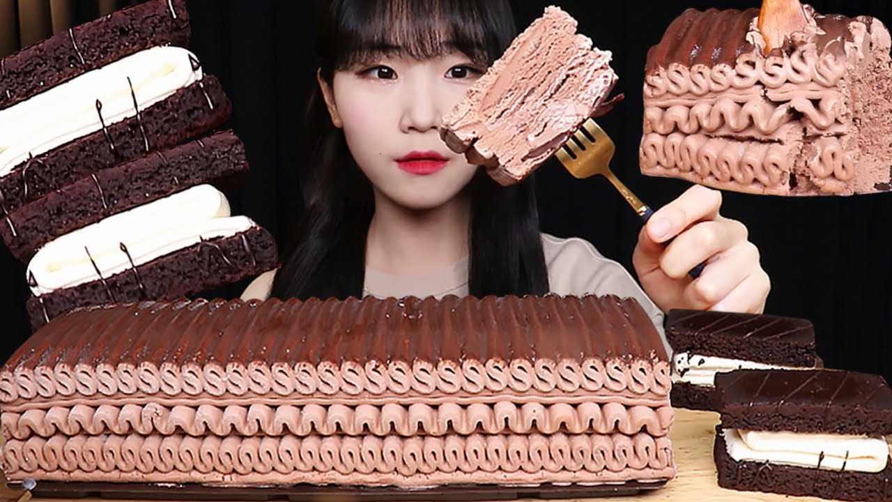 ASMR MUKBANG 홈플러스 시그니처 초코 아이스크림 케이크, 브라우니 샌드 먹방 CHOCOLATE ICE CREAM CAKE, BROWNIE CREAM SAND
