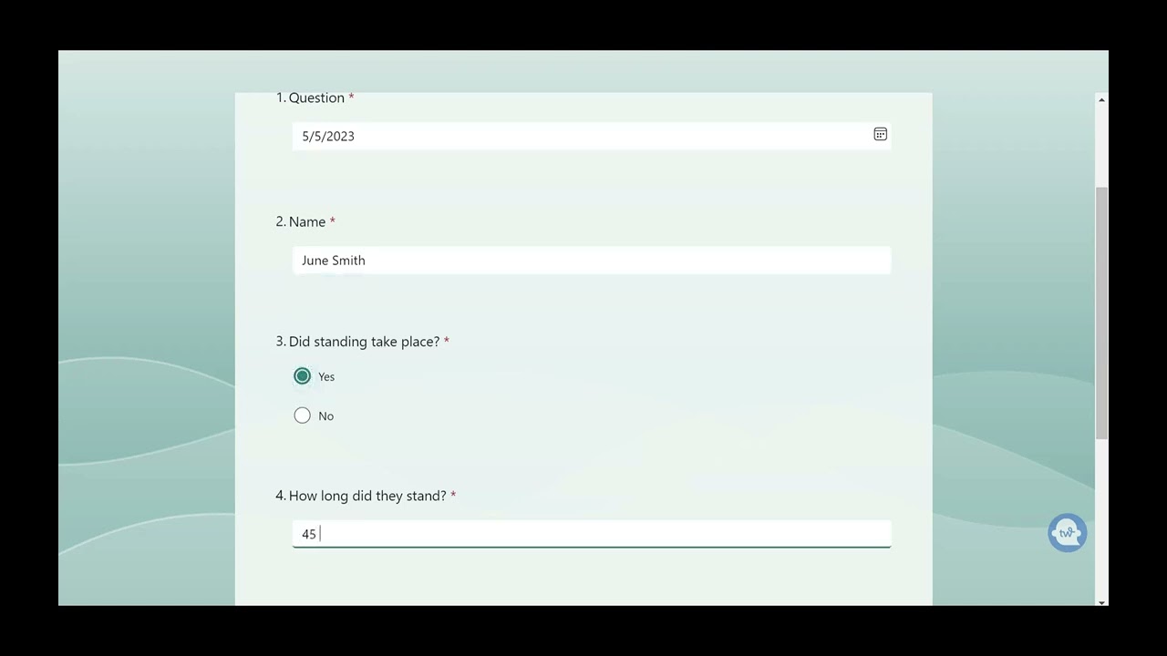 Microsoft Forms Time Tracking Form