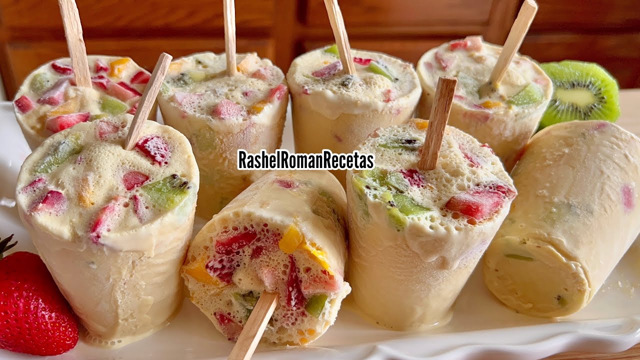 Paletas cremositas de 3 LECHES y frutas 🍓🥭🥝