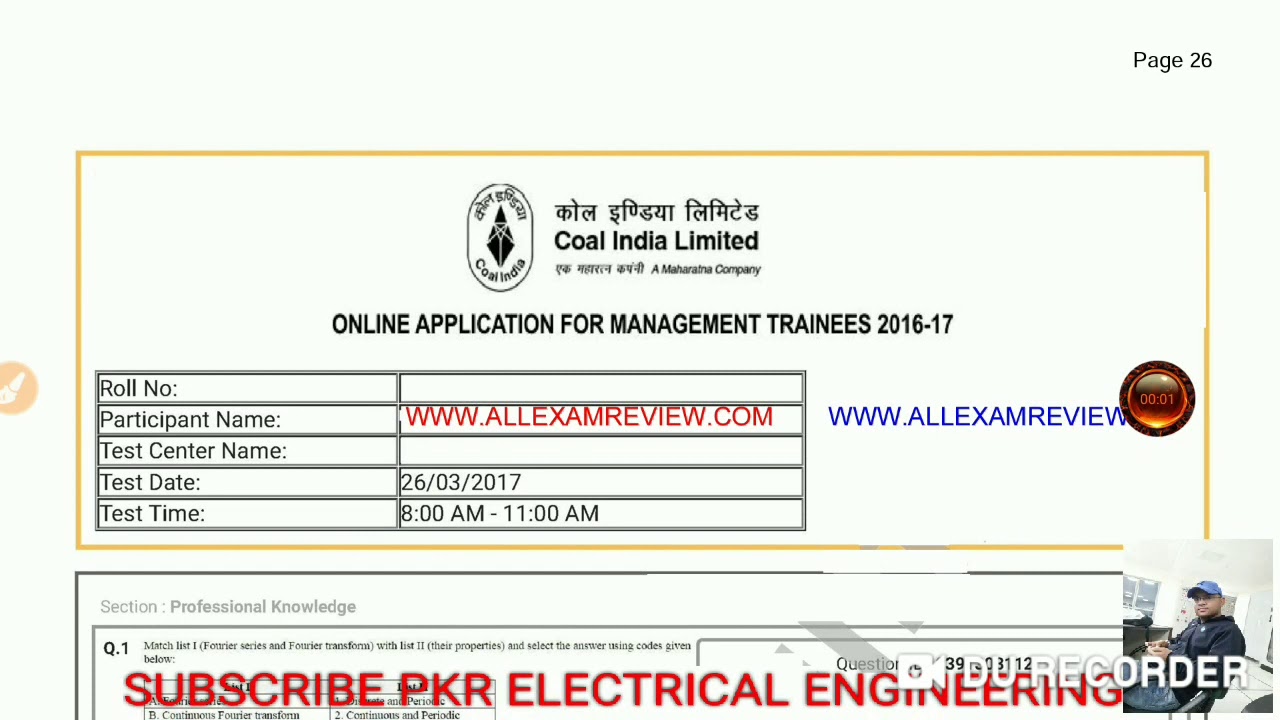 CIL MT(MANAGMENT TRAINEE) Electrical 26/03/2017 TECHNICAL QUESTION PAPER WITH ANSWERS