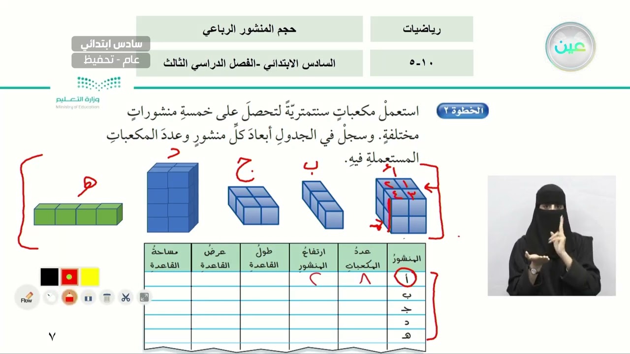 حجم المنشور الرباعي - الرياضيات - سادس ابتدائي