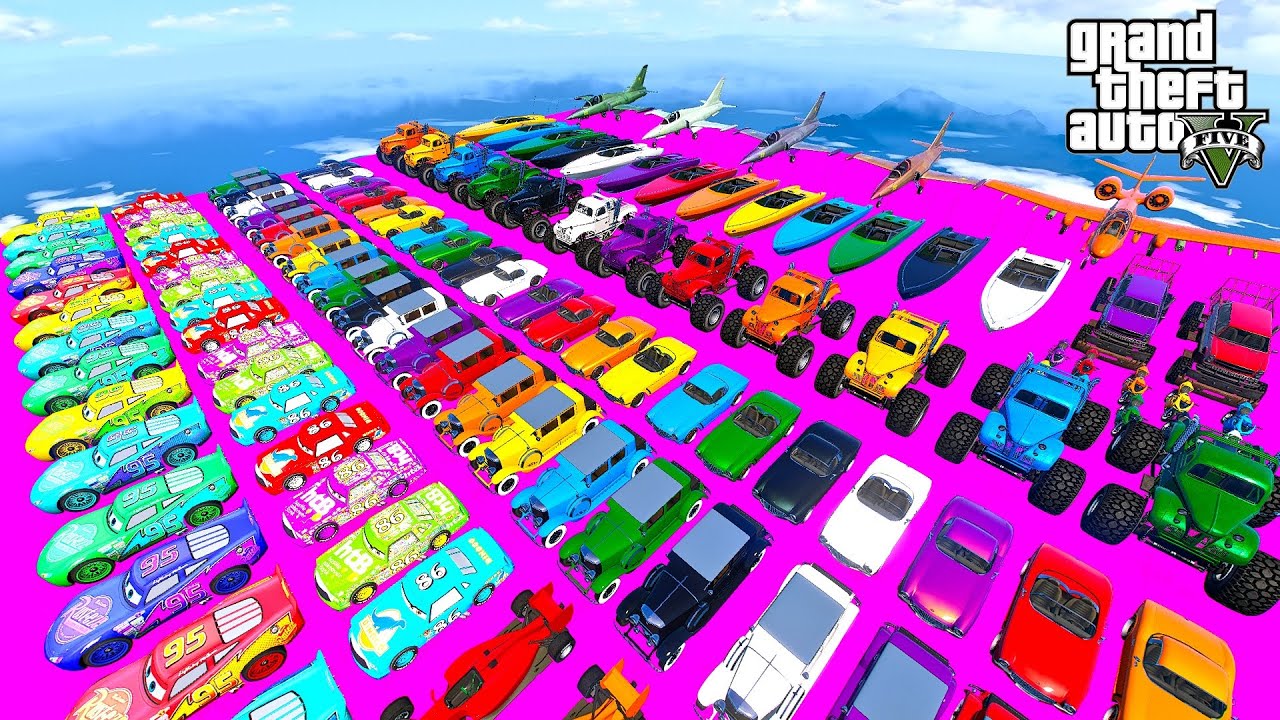 GTA V Mega Ramp On Bikes, Fighter Jets and Boats By Spider and Friends Stunt Map Racing Challenge