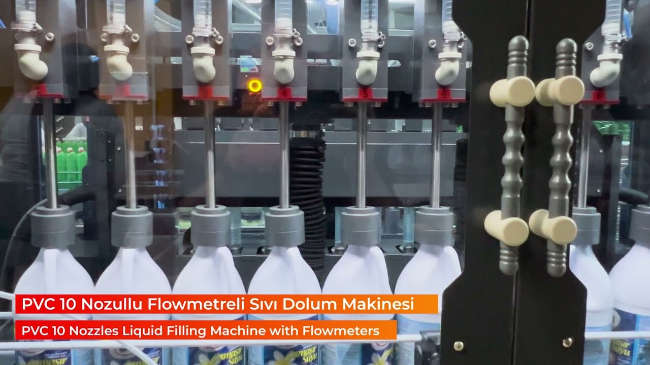 PVC 10 Nozullu Flowmetreli Dolum Makinesi | PVC 10 Nozzles Liquid Filling Machine with Flowmeters