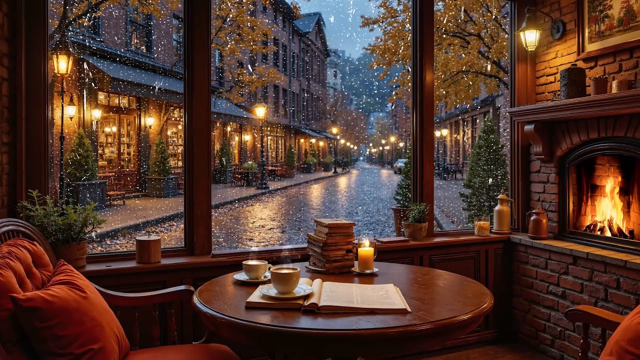 Relaxing Jazz Music & Rain Sounds ☔ Cozy Fireplace Ambience