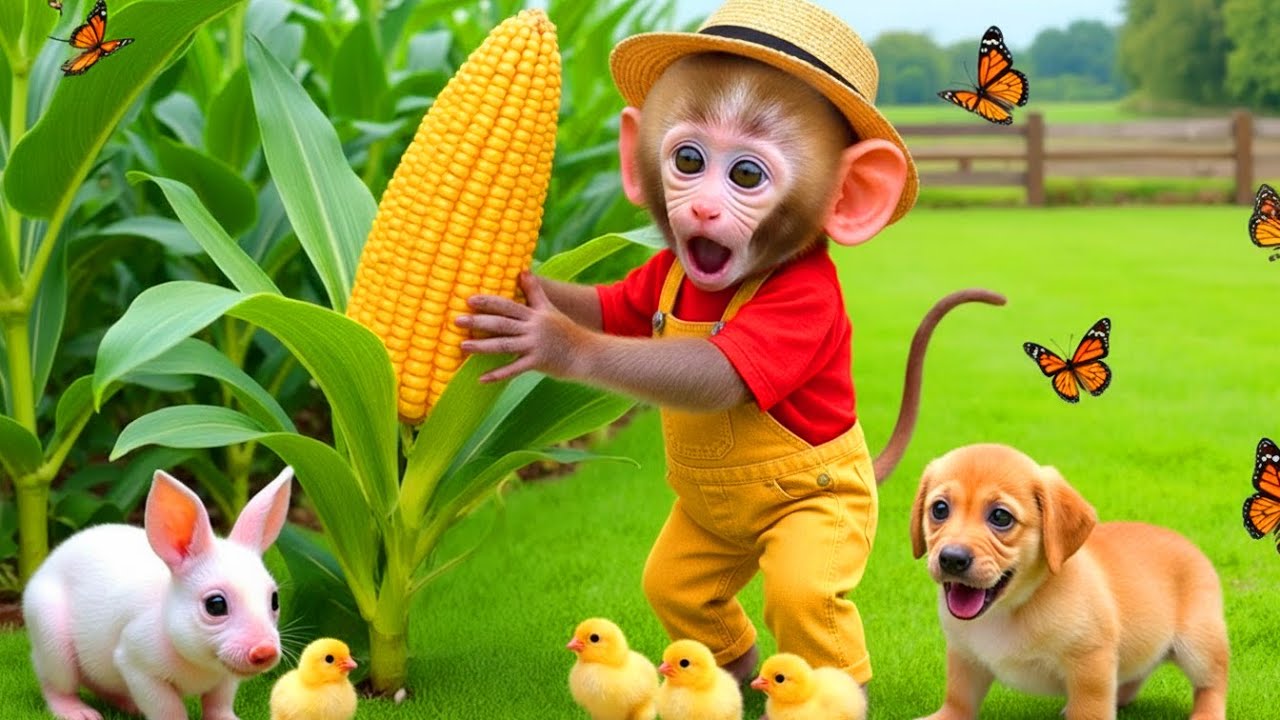 Monkey Eric drives a tractor to find the Missing Duckling and an Unexpected adventure at the farm