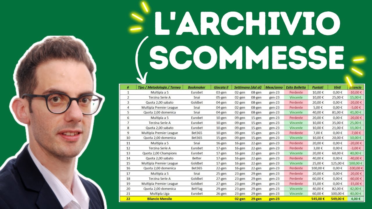 Excel per le scommesse sportive - Come creare un archivio scommesse