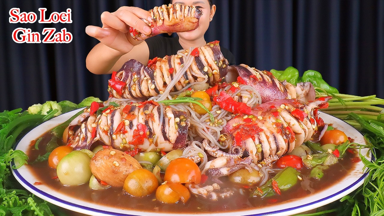 กินตำซั่วหมึกไข่เผ็ดๆ‼️ขนมจีนเหนียวนุ่ม ชะอม ผักกูด มะระขี้นกแซ่บๆจ้า