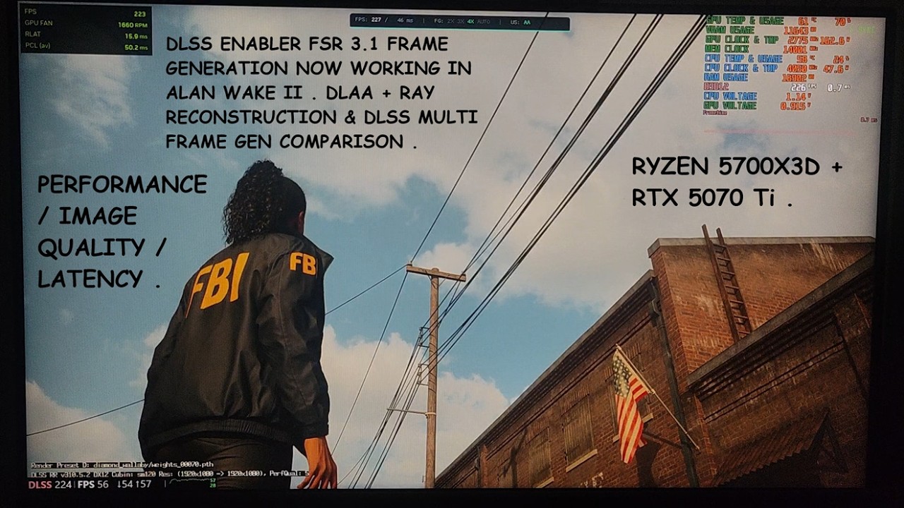 Alan Wake 2 DLSS Enabler FSR 3.1 Multi Frame Gen Setup & DLSS MFG Comparison Path Tracing RTX 5070Ti