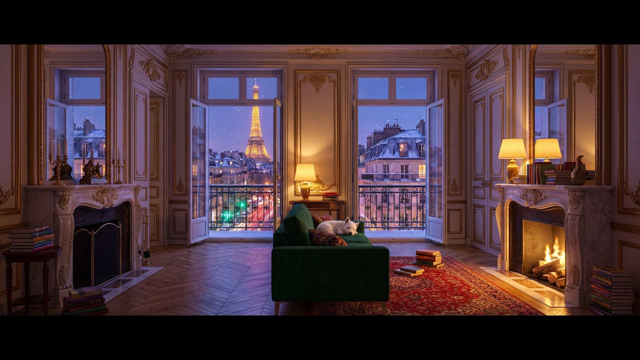 Stress Relief & Relaxation – Soft Piano Ambience by the Fireplace in Paris | Suonoro (1 Hour)