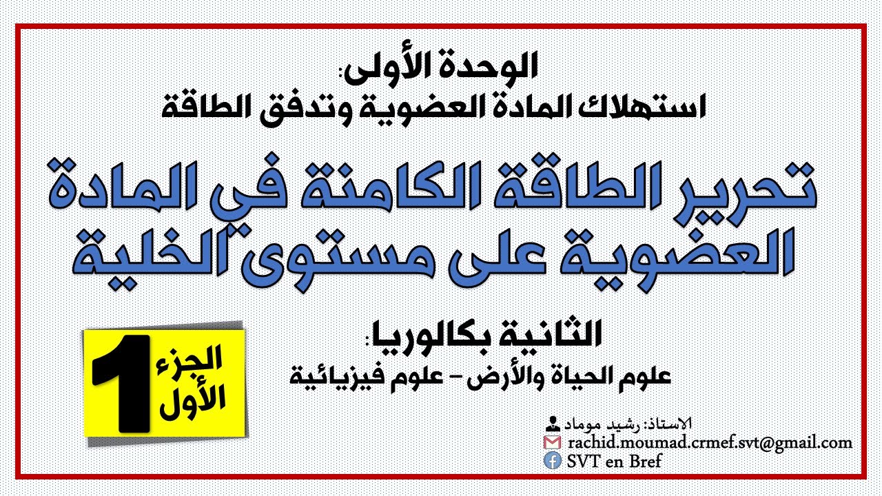 الثانية باك: تحرير الطاقة الكامنة في المواد العضوية على مستوى الخلية | الجزء 1