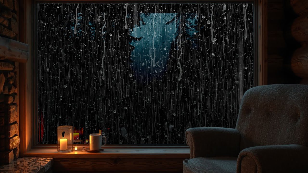 Stormy Cabin Night Rain Sounds | Thunder & Fireplace for Deep Sleep