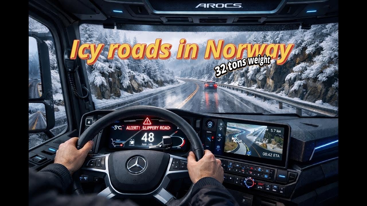 Icy roads in Norway 🇳🇴 - 32 tons weight 🪝