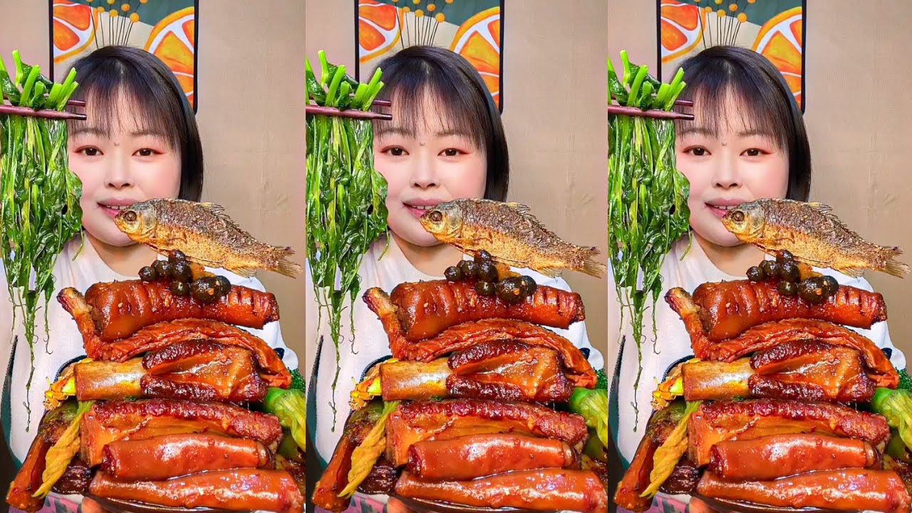Rural ASMR: Satisfying Eating Braised Pork Ribs, Pork Tails & Fish | Delicious Supper