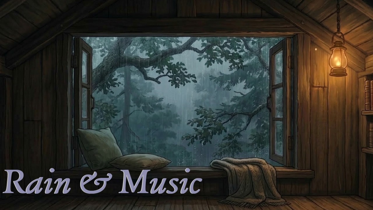 Rainy Treehouse 🌧️ Rain + Ambient Music | Cozy Forest Shelter (1 Hour)