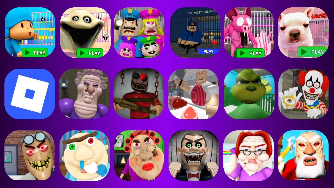 ROBLOX,HUNGRY WORM PRISON,EVIL GRANDMA,Betty's Nursery,MR YUMMY'S, Papa Pizza's Pizzeria...