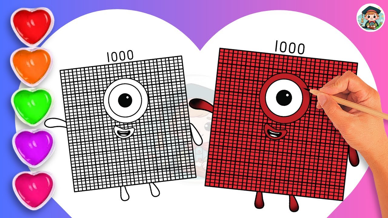 Как рисовать раскраску Numberblock 1000🌈 - Научитесь рисовать раскраску Numberblock 1000 для детей