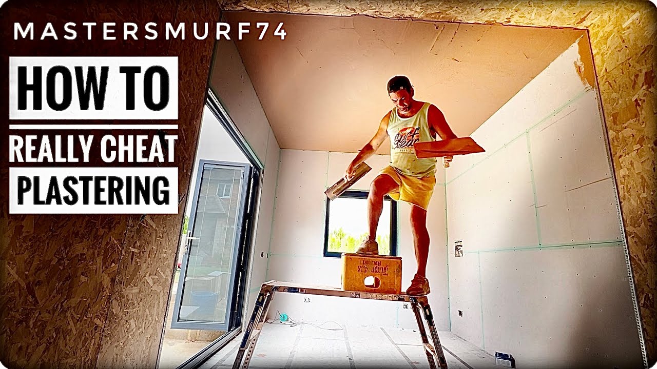 Cheating at PLASTERING. A 3meter high golf simulator. Hoe to sponge float and save time DIY tutorial