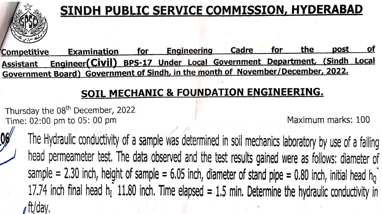 Hydraulic Conductivity|Falling Head Permeameter Laboratory Test|Full Problem Solution|Soil Mechanics