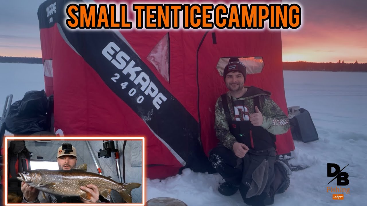 ICE CAMPING IN A SMALL FLIP-OVER TENT | CHILD'S LAKE FISHING