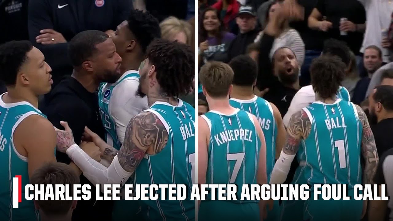 CHARLES LEE EJECTED 😳 LaMelo & Brandon Miller hold back their coach after foul call | NBA on ESPN