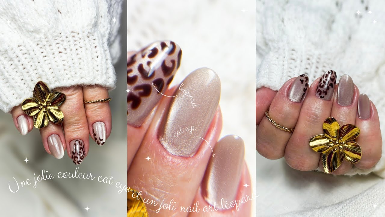 Une jolie couleur cat eye et un joli nail art léopard 