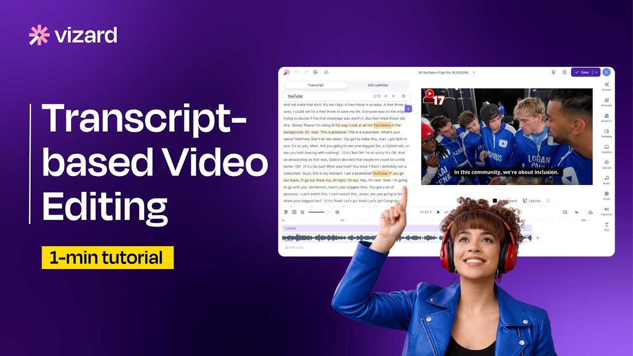 Edit Videos by Transcript in Seconds &mdash; Vizard Editor Tutorial