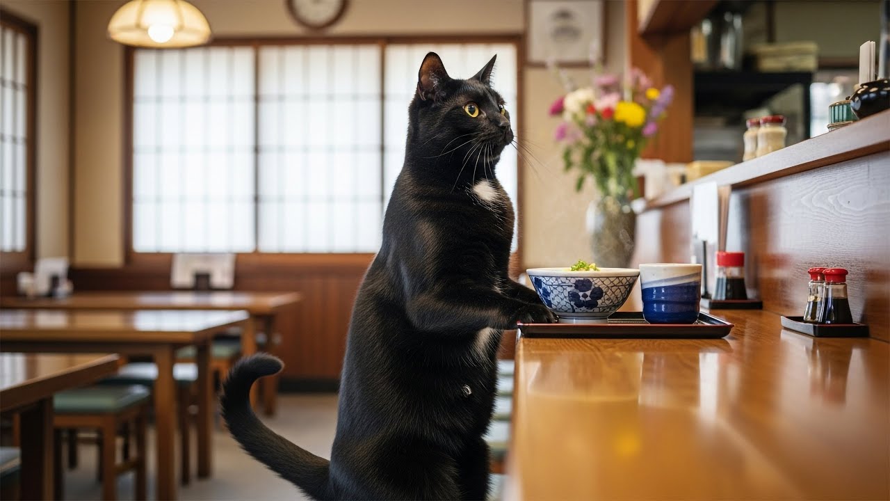 黒猫ジジはファミリーレストランでアルバイトをしている