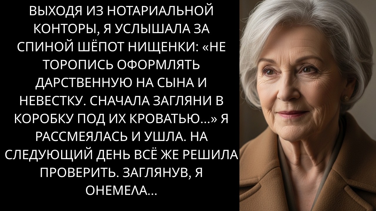 Выходя от нотариуса, я услышала за спиной шёпот нищенки: Не оформляй дарственную на сына..